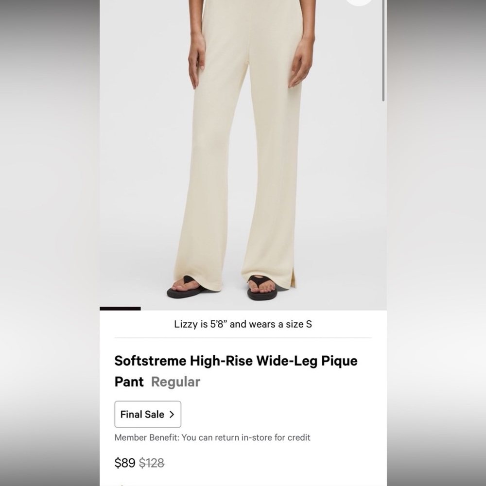 Lululemon Softstreme High-Rise Wide-Leg Pique Pants - light ivory size medium